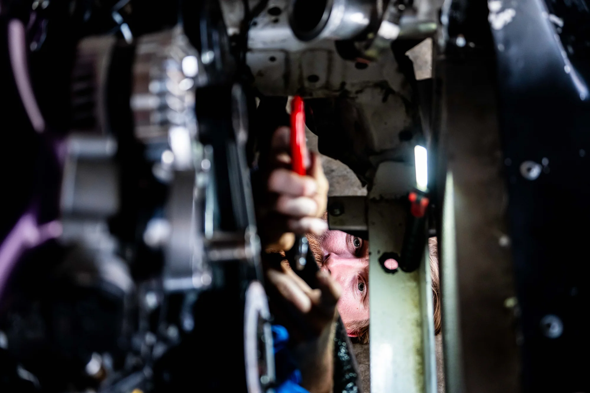 Dylan working on the car